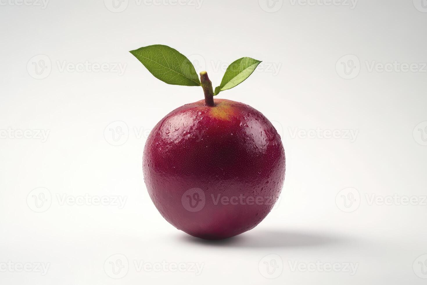 Fresh Red Star Apple with Leaves on White Background Still Life photo