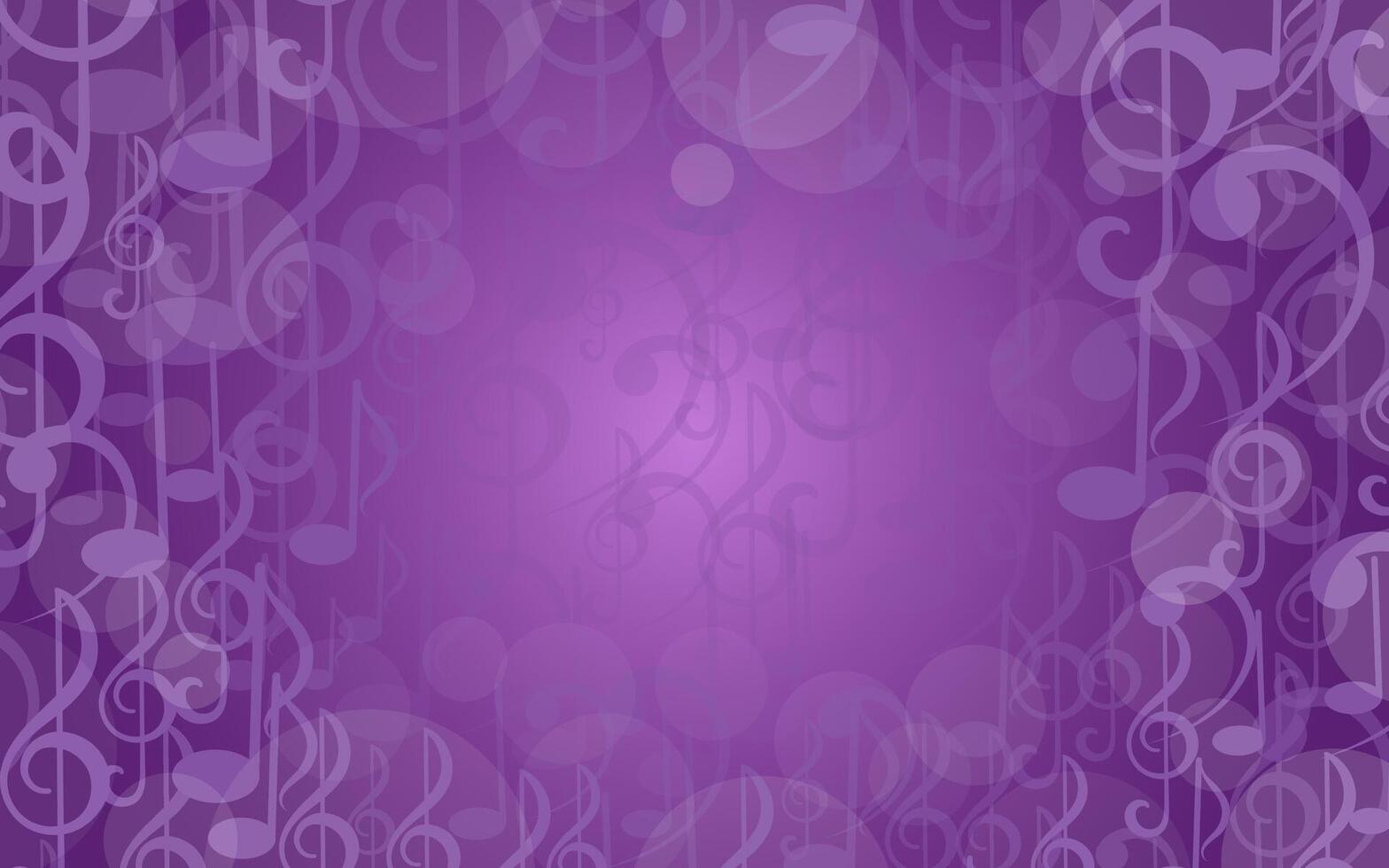 Purple music background with notes. Bokeh backdrop with falling and floating treble clefs, notes and space for text. Musical illustration for design, flyers, posters, awards, scrapbook, covers vector