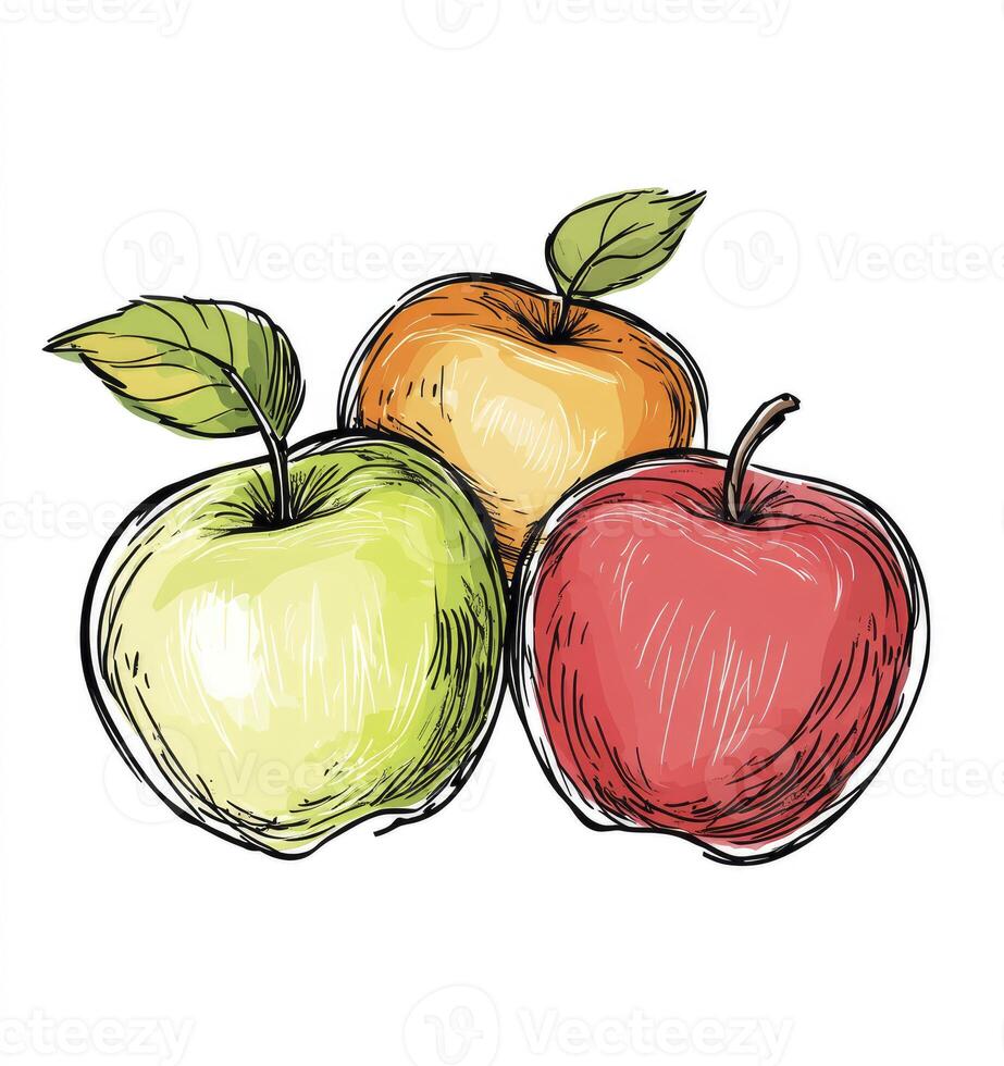 Colorful Apple Illustration with Sketch Style for Food and Design photo