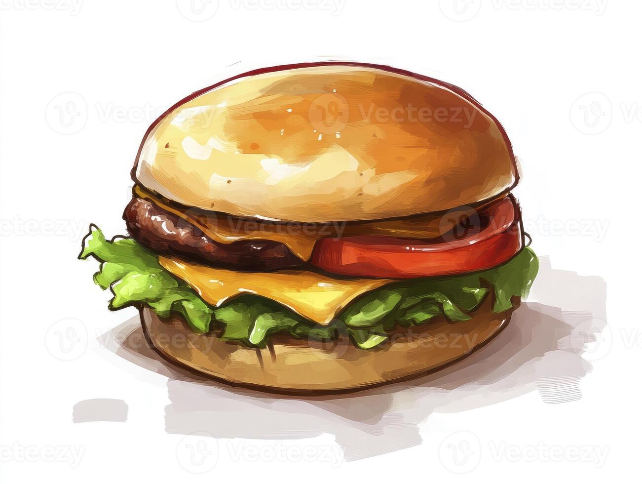 Delicious Burger Illustration with Lettuce, Cheese, Tomato, and Tasty Patty photo
