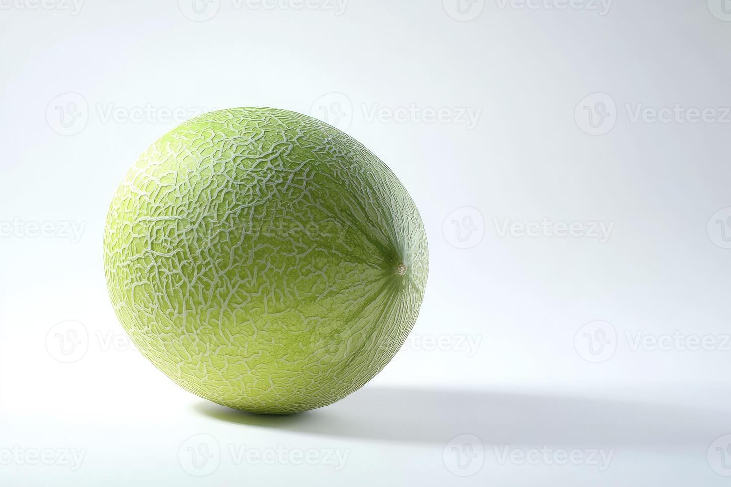 Close-up of a Fresh Green Melon on White Background Ready to Eat photo