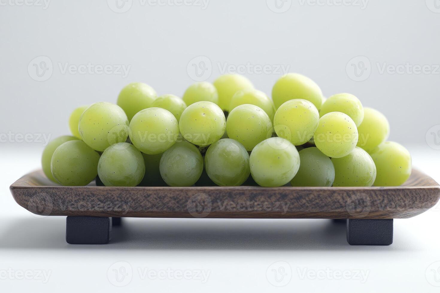 Green Grapes on Wooden Tray Fresh and Ready to Eat photo