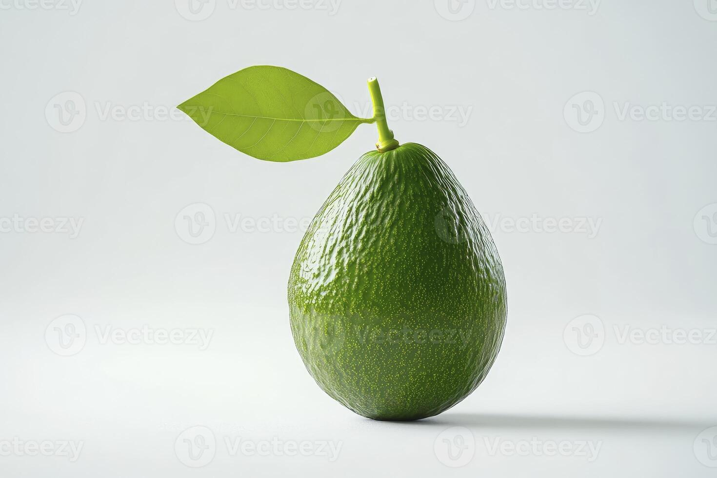Fresh Green Avocado with Leaf Isolated on White Background Still Life photo