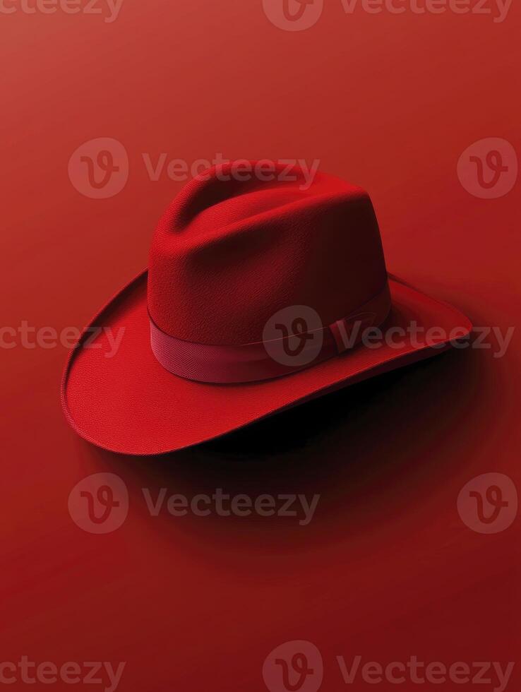 Stylish Red Fedora Hat on Matching Background Creates a Bold Visual photo