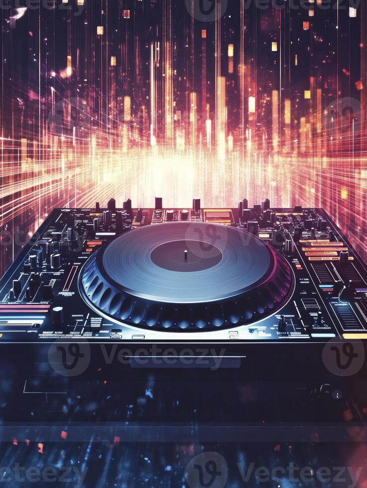 Dj Music Controller with Vibrant Lights Background Perfect for Nightlife Scene photo