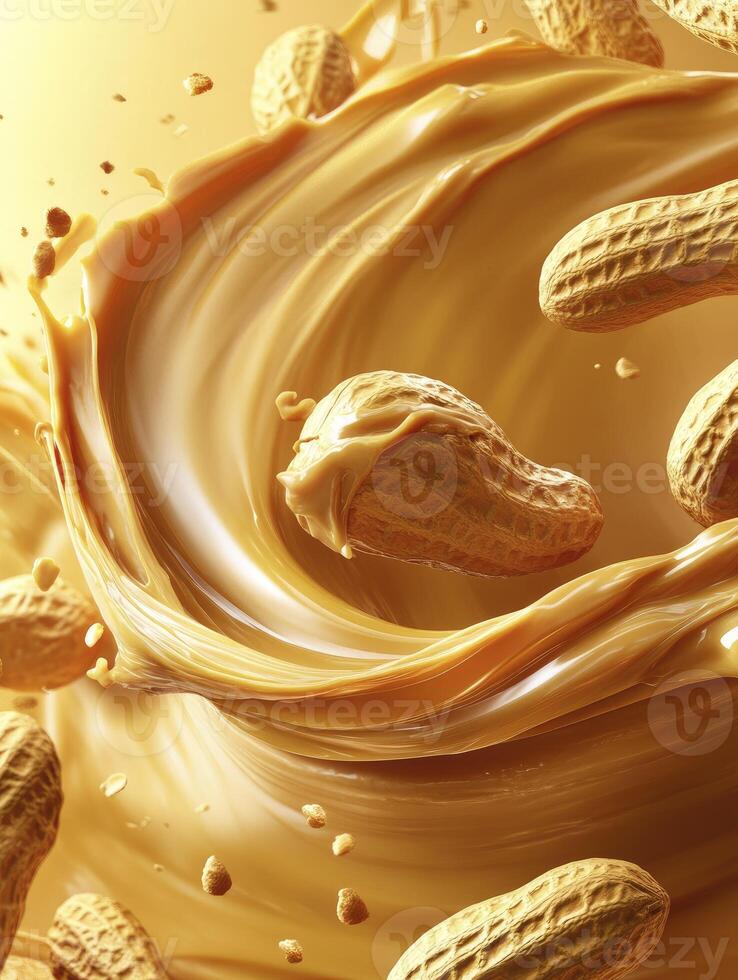 Peanuts Soaring Through Creamy Peanut Butter Wave Food Concept photo
