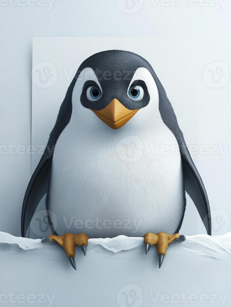 Cartoon Penguin Illustration with Big Eyes on White Background Image photo