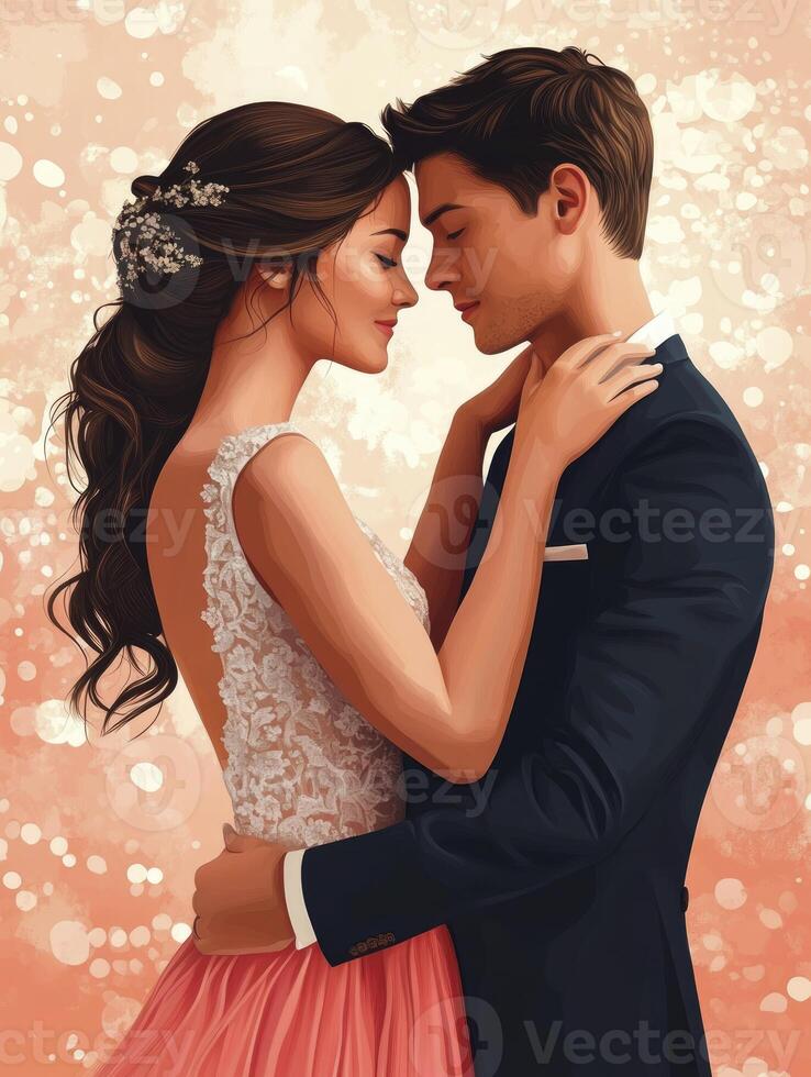 Romantic Wedding Couple Embracing with Eyes Closed in Soft Focus Art photo