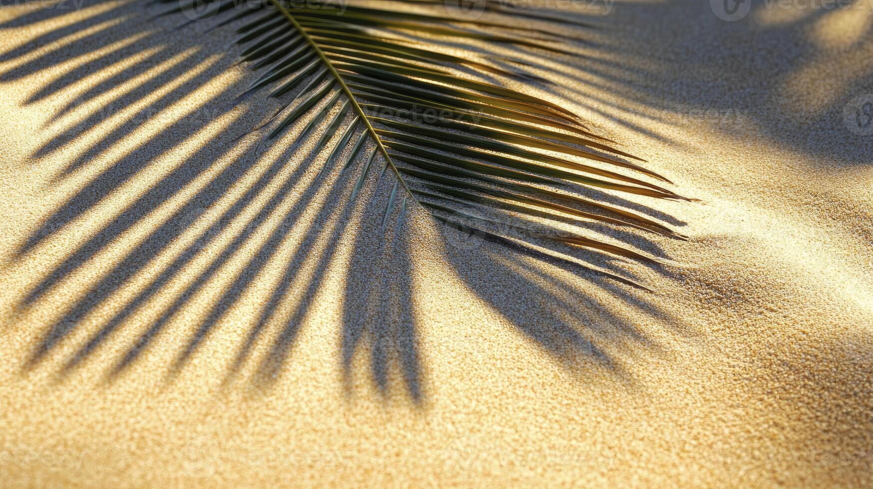 Palm Frond Shadow on Sandy Beach Tropical Destination Vacation Scene photo