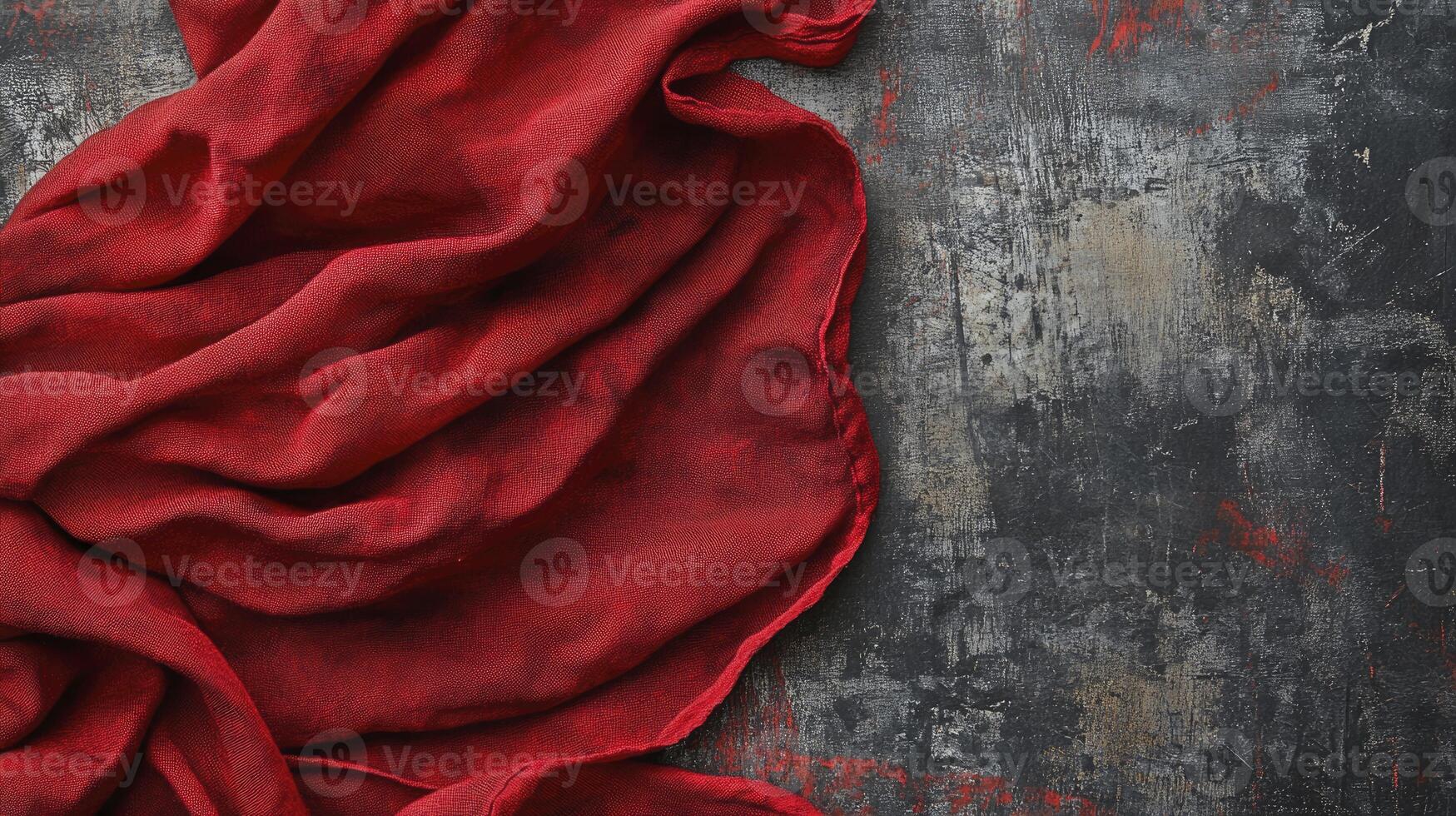 Red Silk Fabric Draped on Textured Surface Creates Elegant Background photo