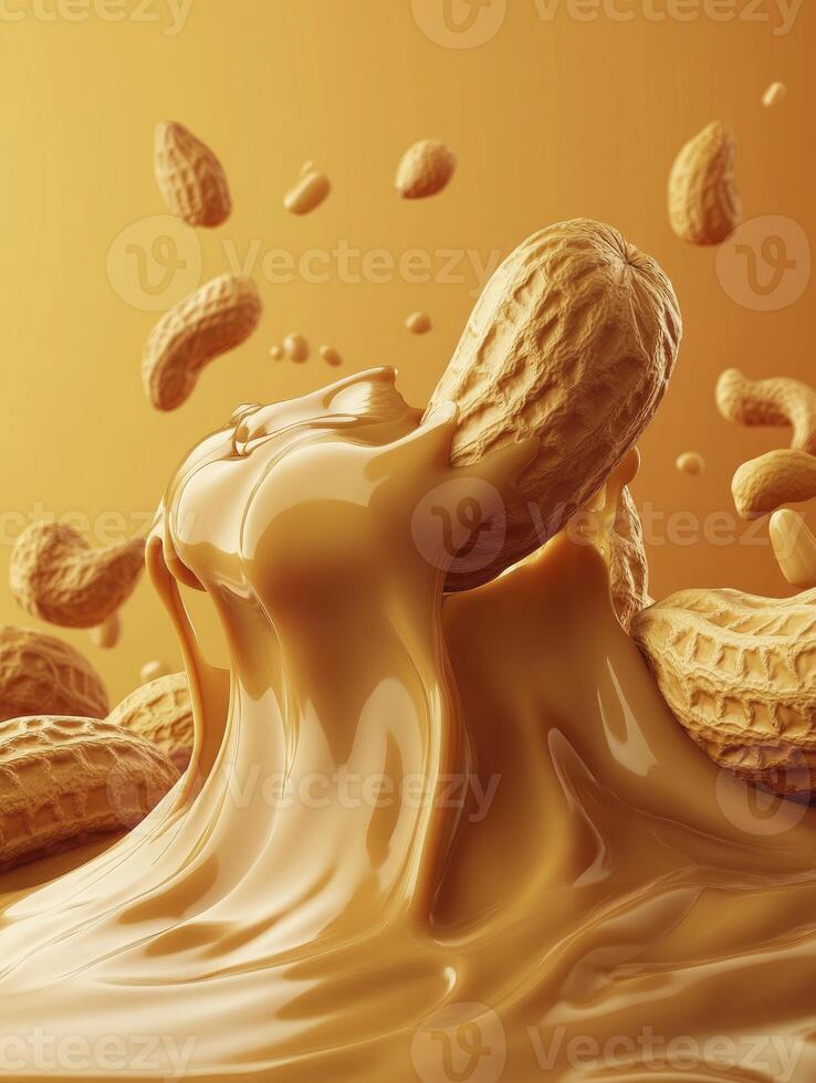 Peanut Butter Splashing Around Peanuts Food Photography for Product Advertisement photo