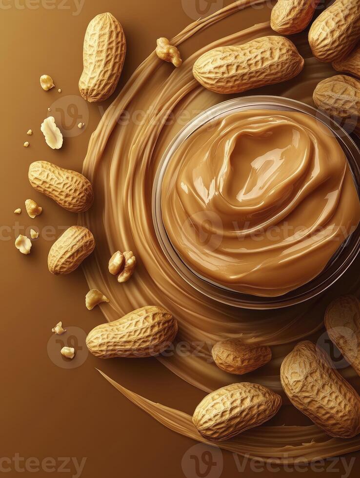 Creamy Peanut Butter in Jar with Whole Peanuts and Delicious Swirl photo