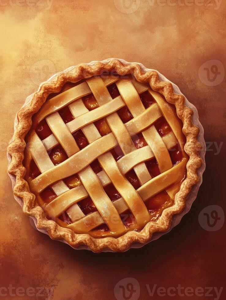 Delicious Homemade Fruit Pie with Lattice Crust on Rustic Background photo