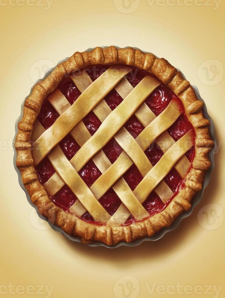 Overhead Shot of Delicious Cherry Pie with Lattice Crust Design photo