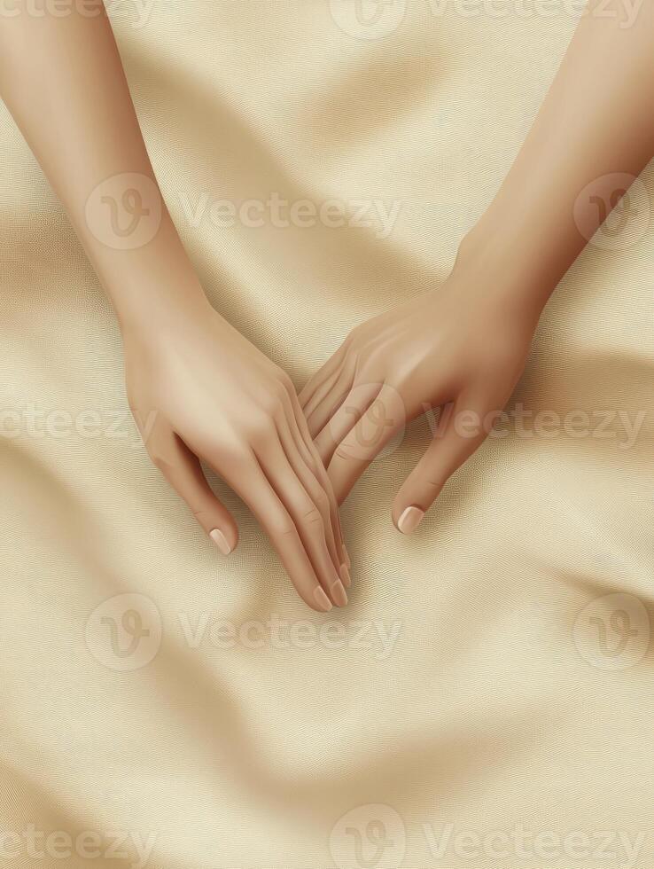 Resting Hands on Silk Fabric Creating Soft Shadow Elegance Background photo