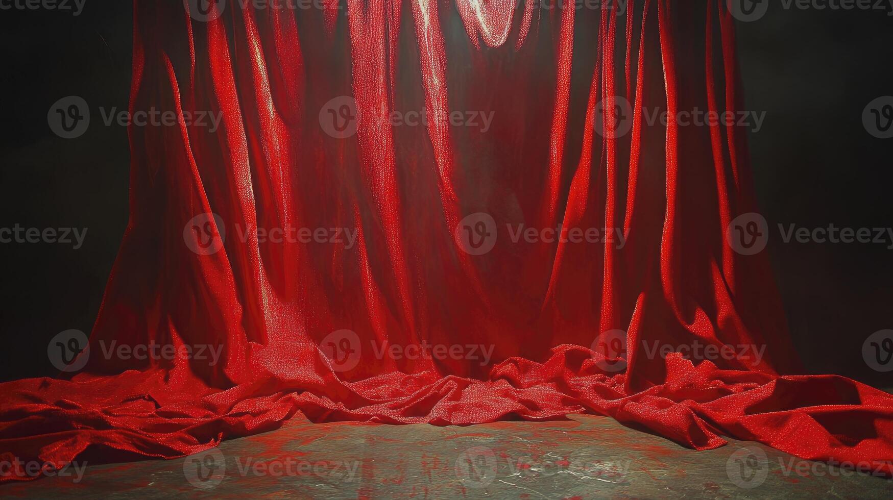 Dramatic Red Fabric Curtain Draping Theatrically Against a Dark Backdrop Studio Shot photo