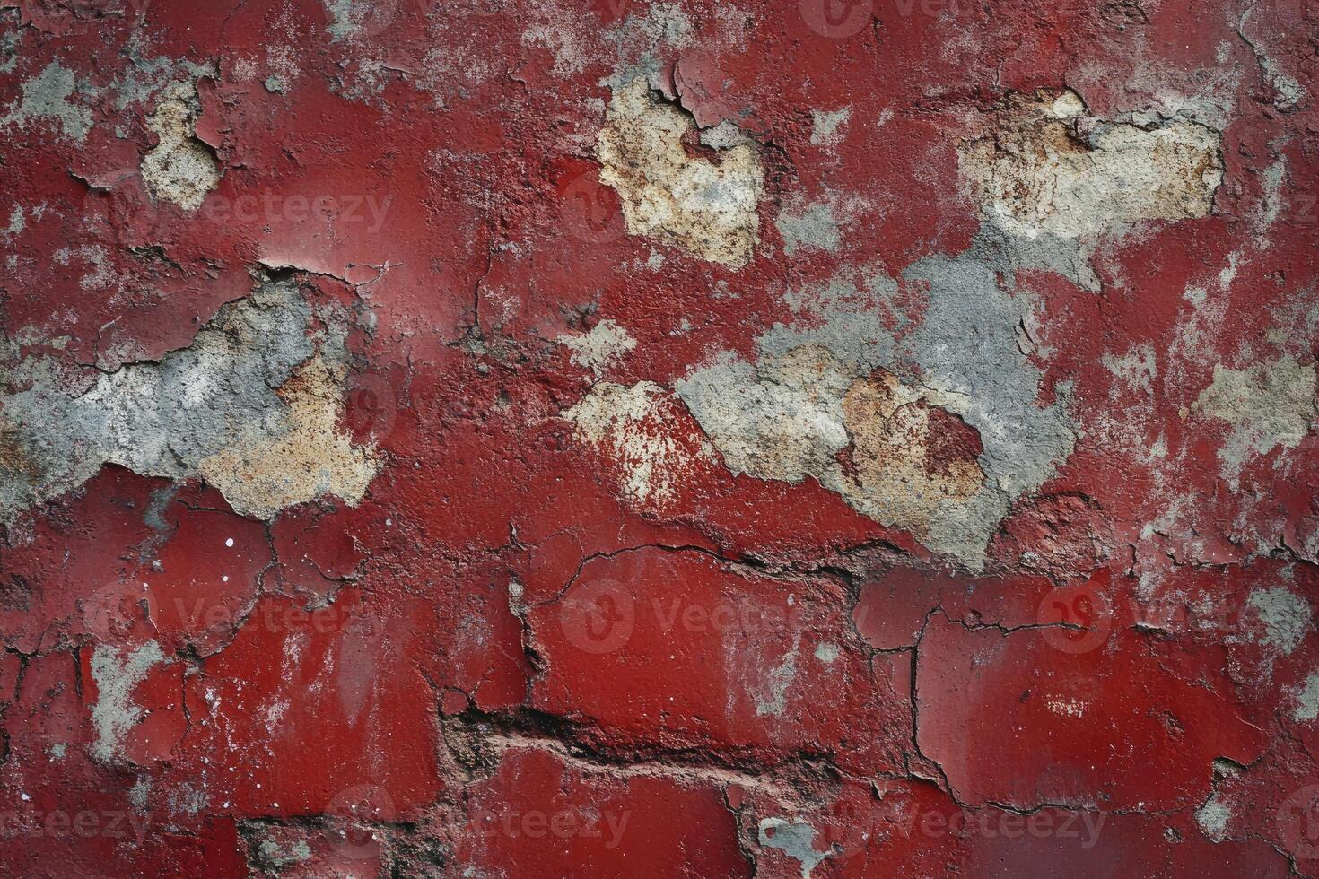 Distressed Red Brick Wall Texture with Peeling Paint Creates Rustic Backdrop photo