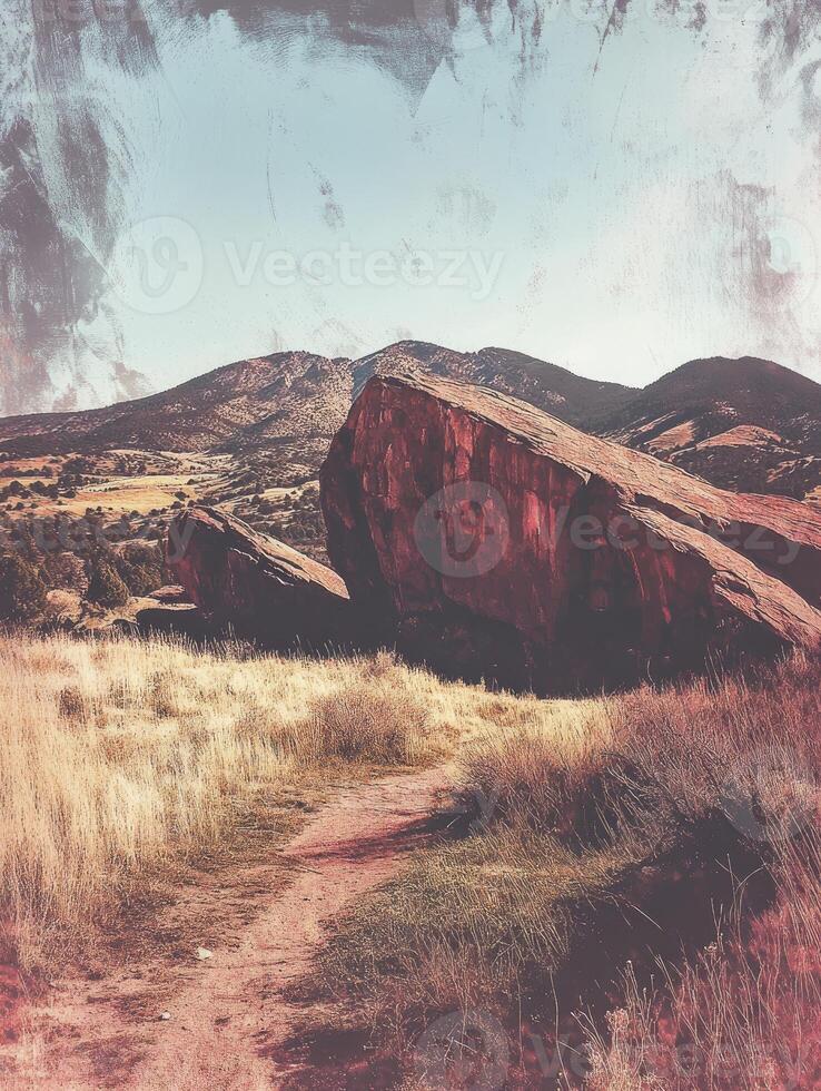 Hiking Trail Leads to Scenic Red Rock Formations and Mountain Views photo
