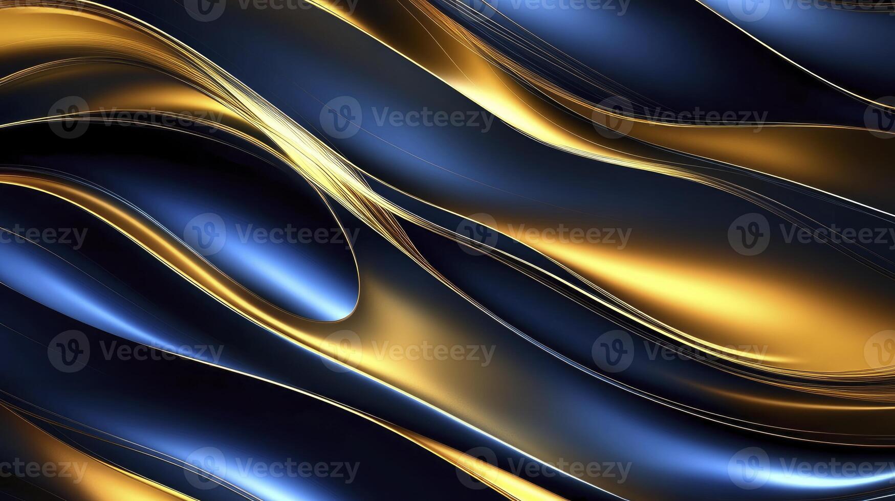 Abstract Background with Flowing Golden and Blue Metallic Waves photo