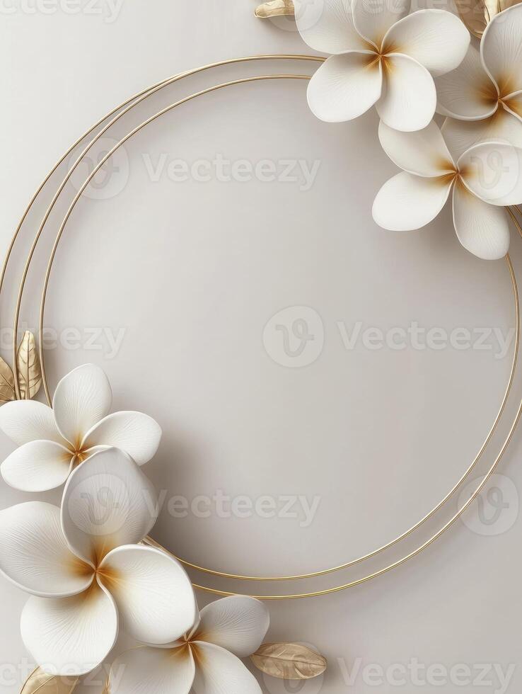 Elegant Plumeria Flower Frame with Golden Circle for Invitations and Greetings photo