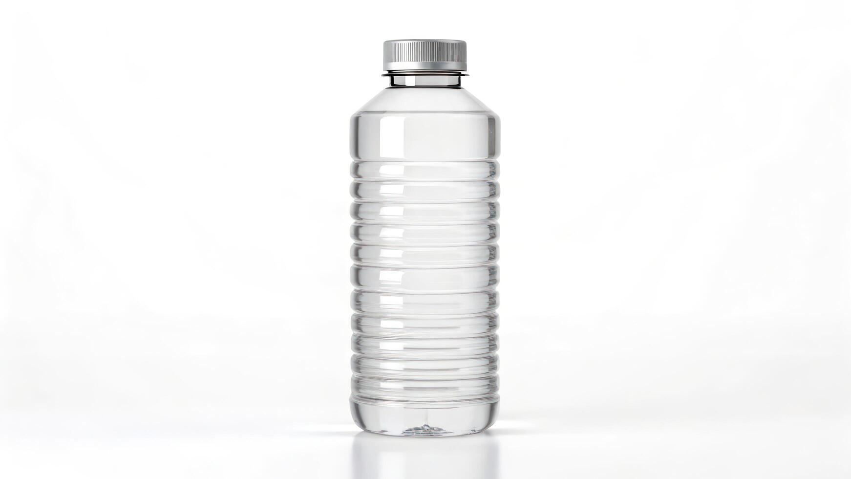 A clear plastic bottle with a lid on a white background photo