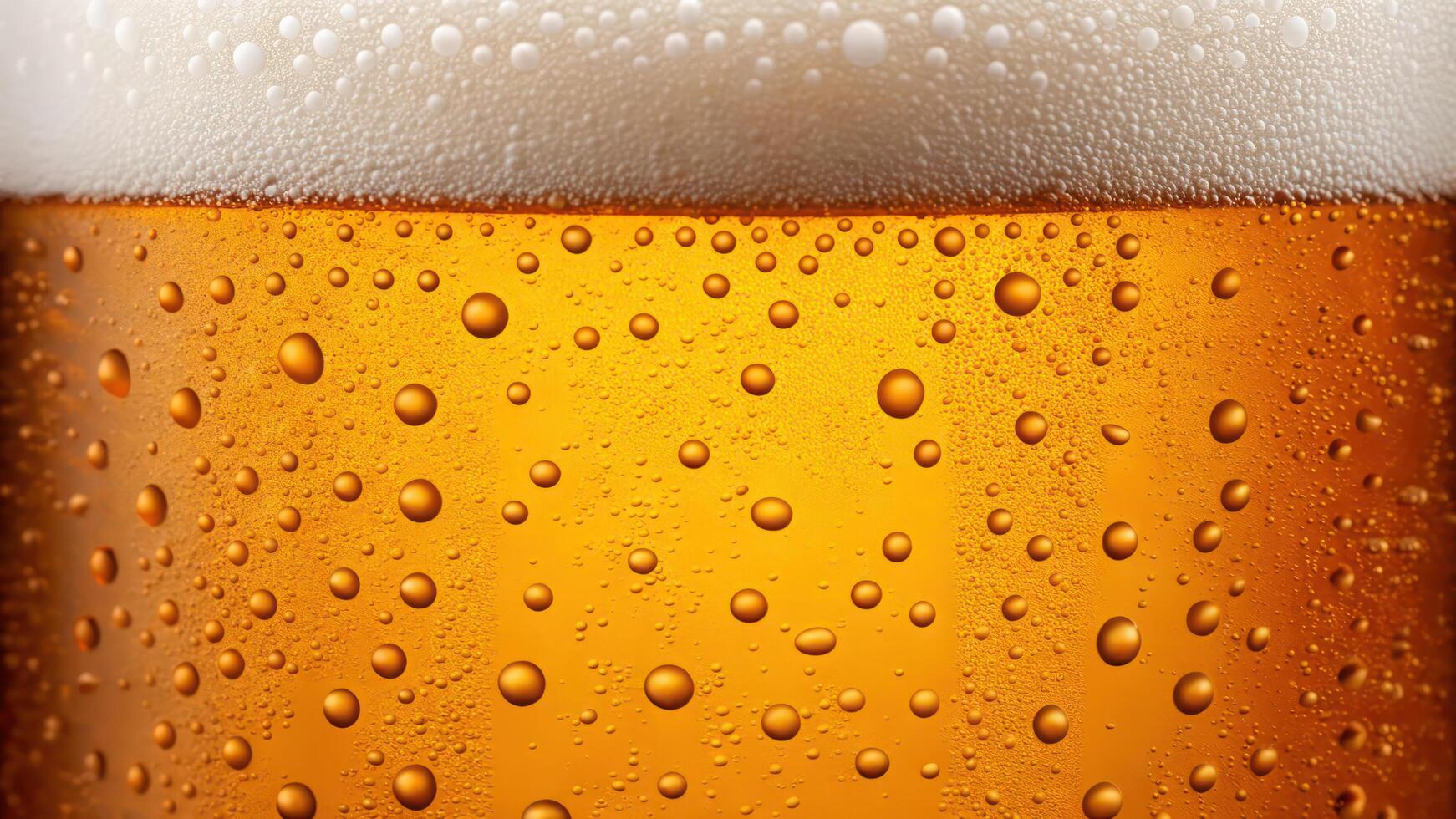 Close up of a beer glass with bubbles photo