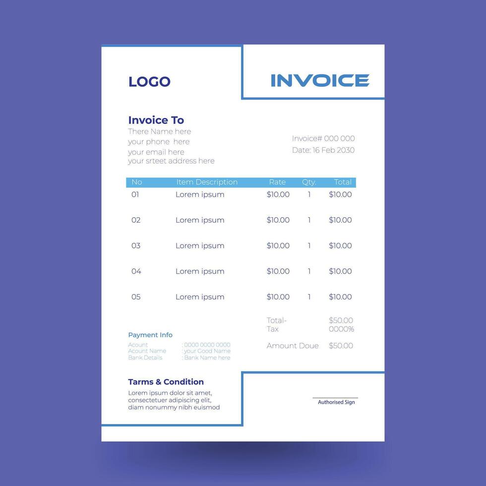 Minimalist Corporate Billing Format, Professional Corporate Invoice Template, Business Invoice. vector
