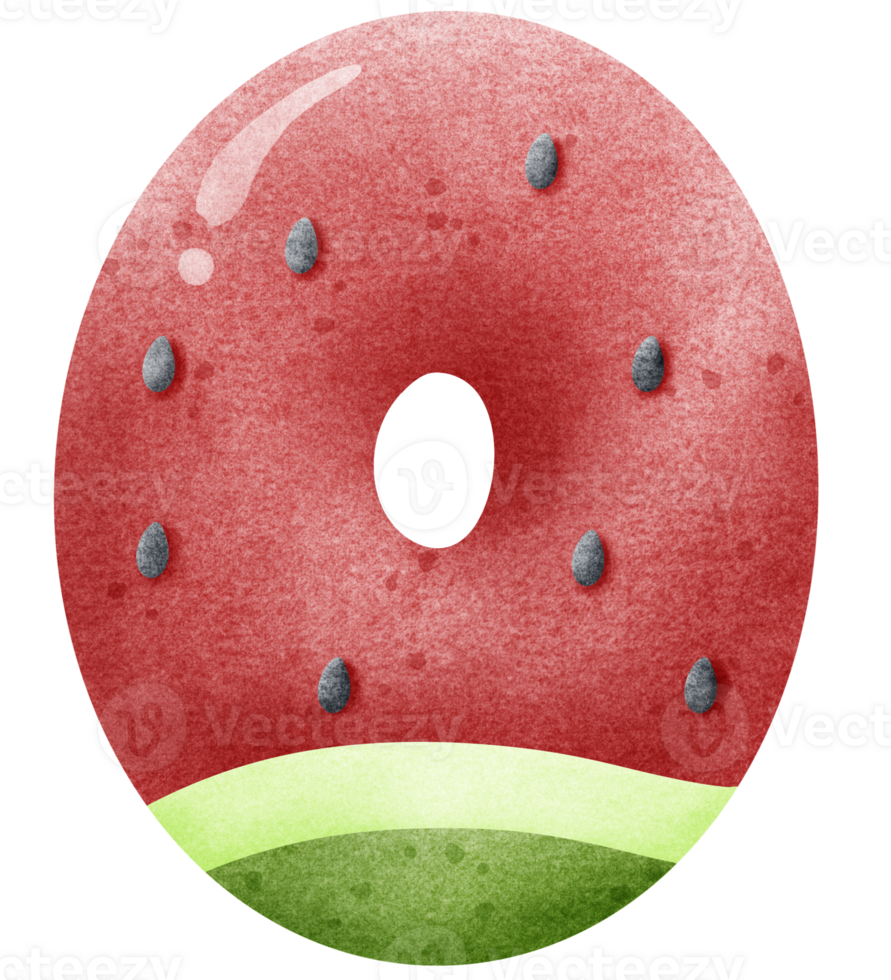 Watercolor cartoon doodle number with watermelon pattern, number hand drawn png