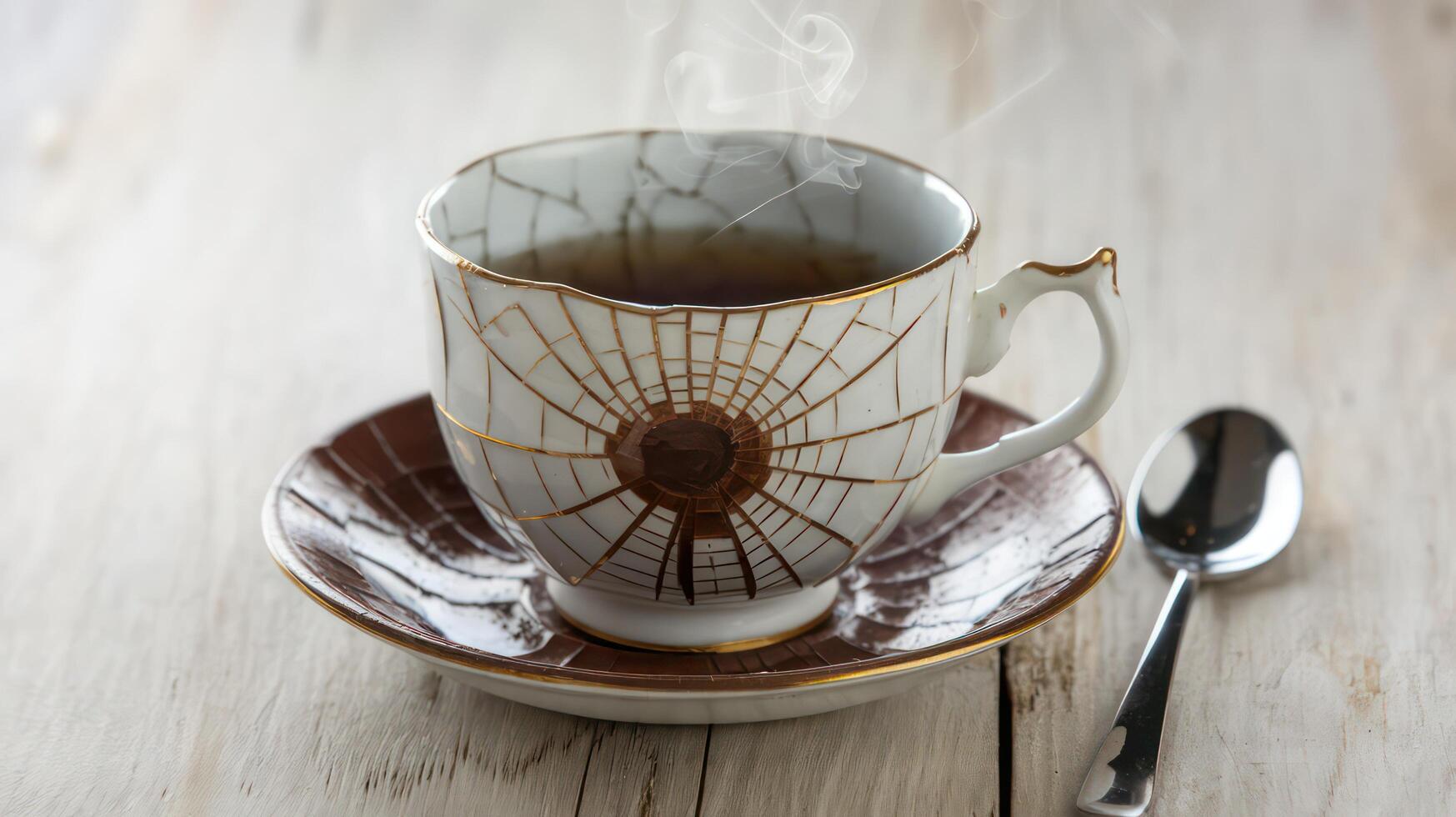 A cup of tea with a spoon on a saucer photo