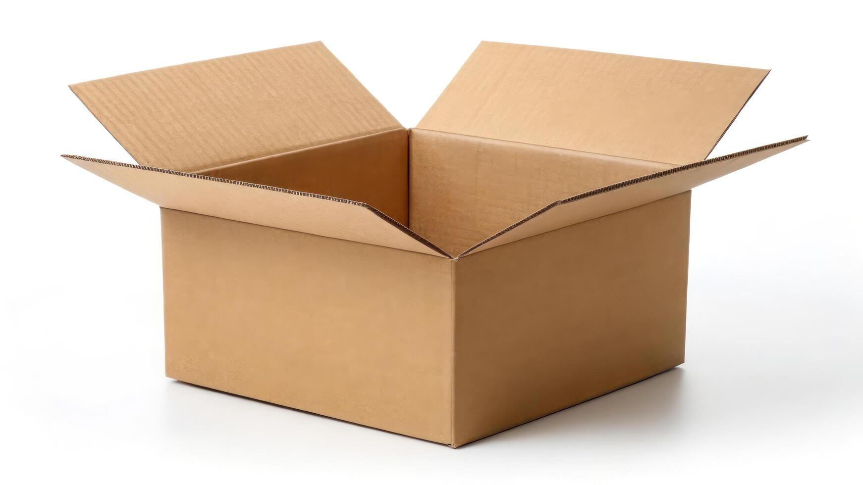 An open cardboard box on a white background photo