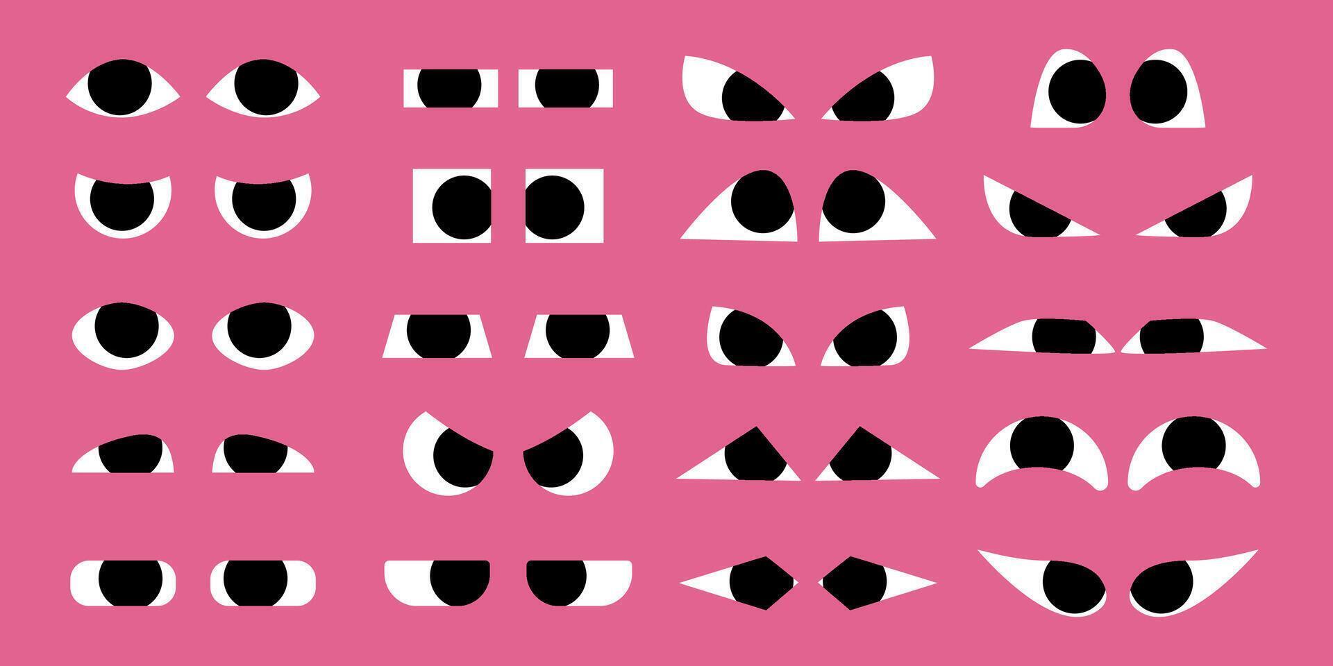 Set of Doodle Abstract Shapes of Eyes in Cartoon Style. Hand drawn funny eyes for characters. Happy decorative emoticons for kids vector
