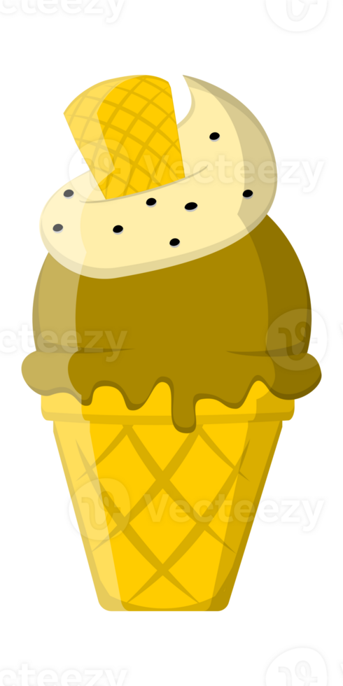 Ice Cream Cone with Chocolate Sauce and A Dark Choco Chips png