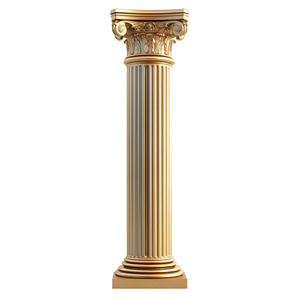 3D Elegant Golden Architectural Column on Transparent Background png