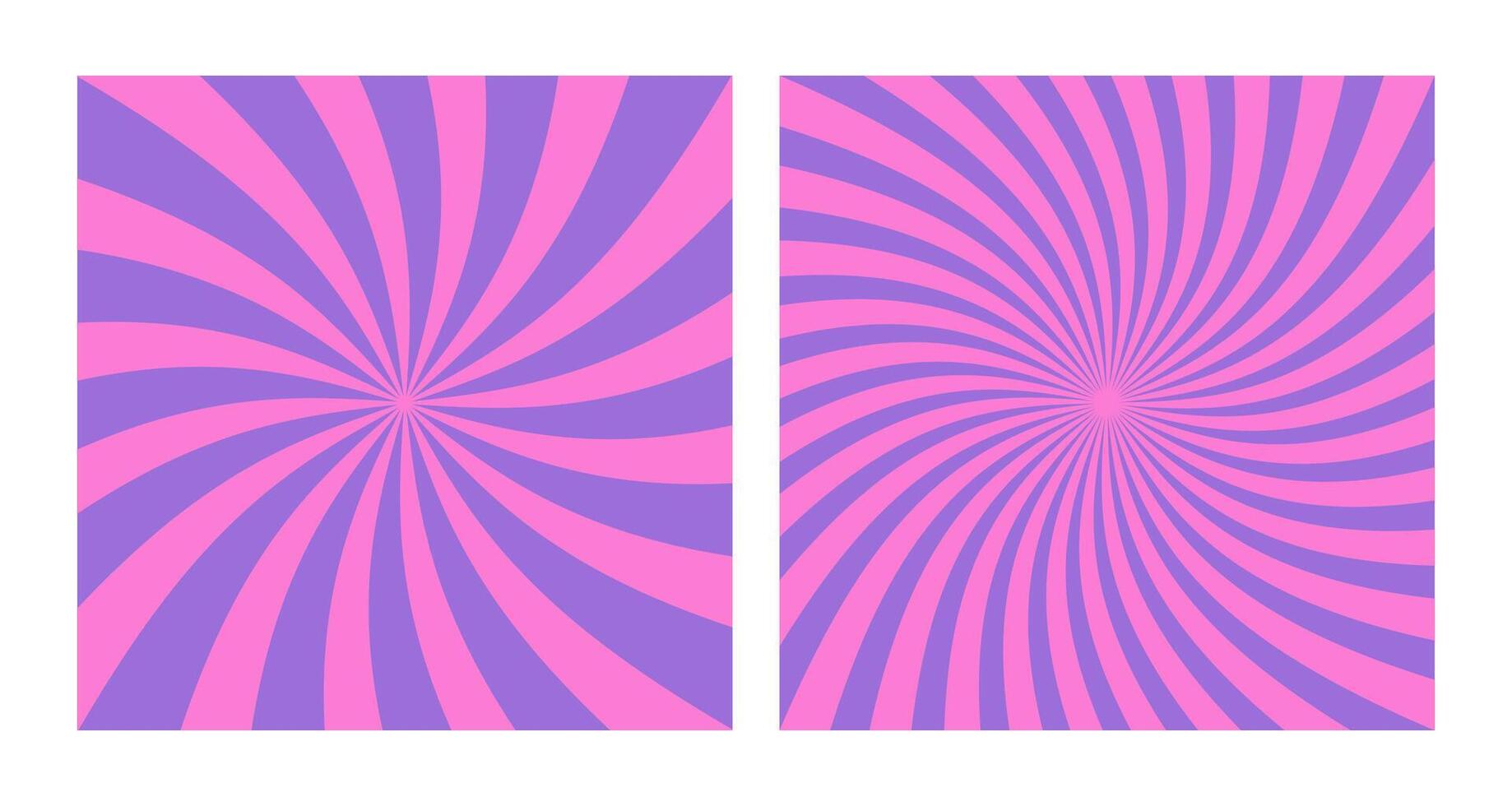 Set of Abstract Violet Spiral Sun Bursts on Pink Background, 2 Colorful Square Posters vector