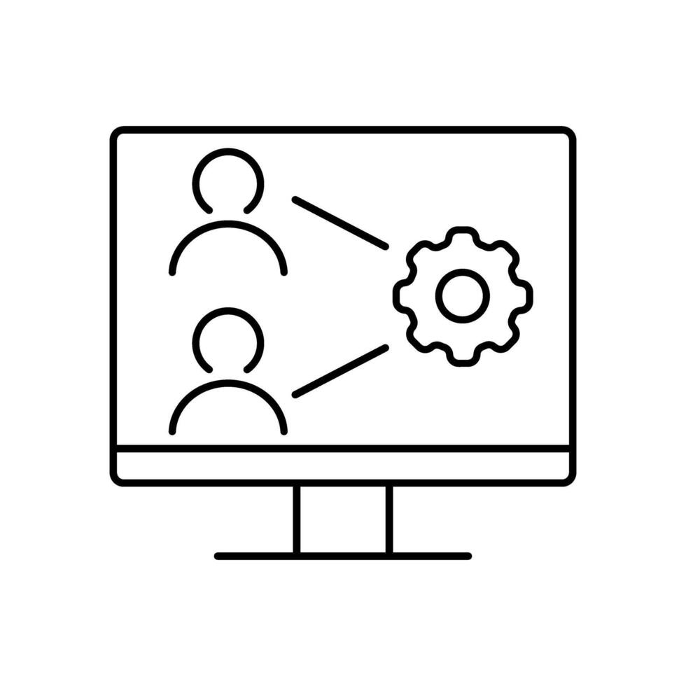 computer with gears icon over white background, line style, illustration vector
