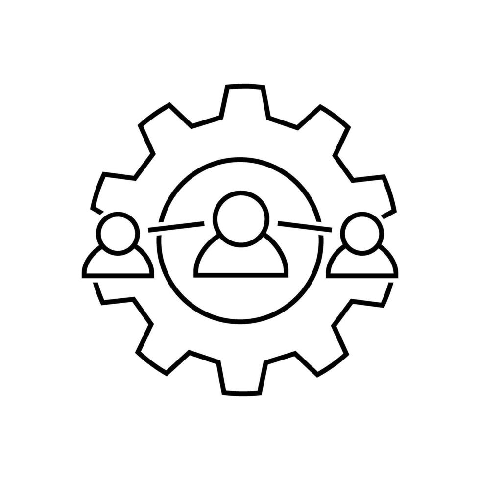 teamwork concept, gear with people icon over white background, line style, illustration vector