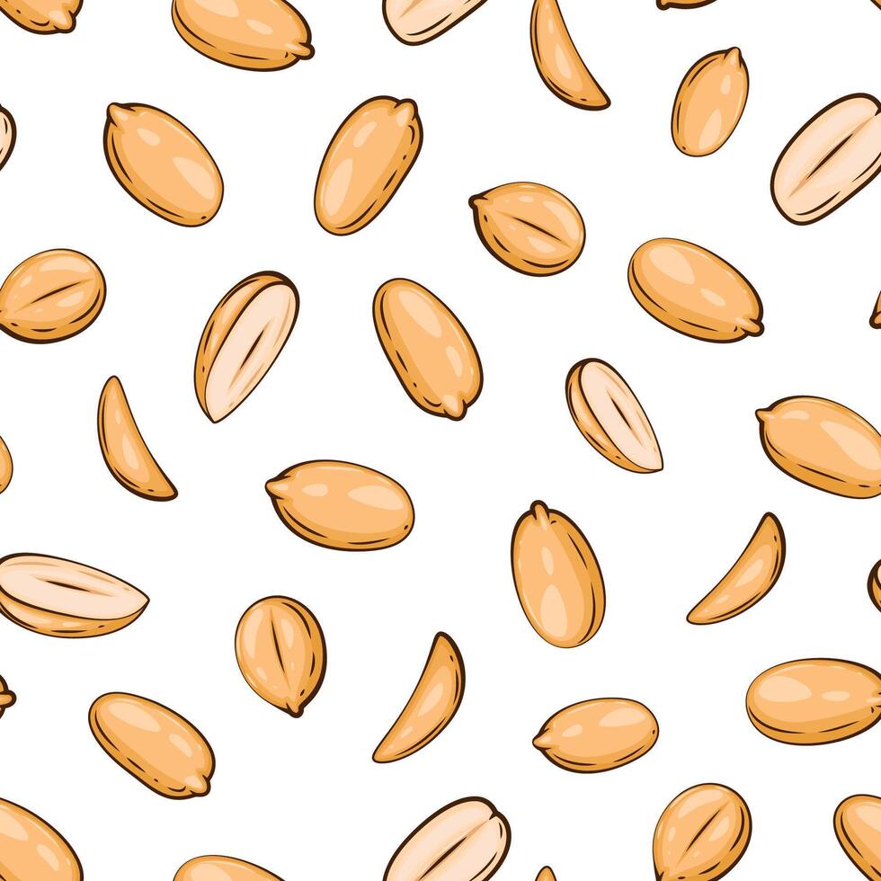 Nuts seamless pattern design. Peanut background. Organic food concept. Nuts pattern for fabric, packaging, coffee and bakery shops. Hand Drawn illustration vector