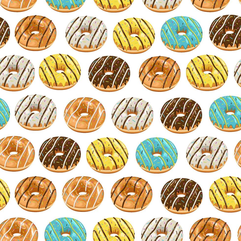 Food pattern design. Colorful Donuts background. Seamless pattern with donuts. Donut pattern for fabric, wrapping paper, packaging, coffee and bakery shops. Hand Drawn illustration. vector