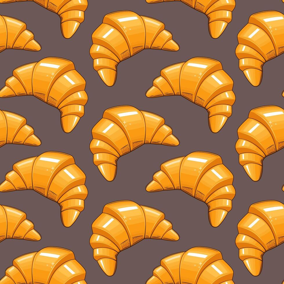 Food pattern design. Tasty Croissant background. Seamless pattern with croissant. Croissant pattern for fabric, wrapping paper, packaging, coffee and bakery shops. Hand Drawn illustration. vector