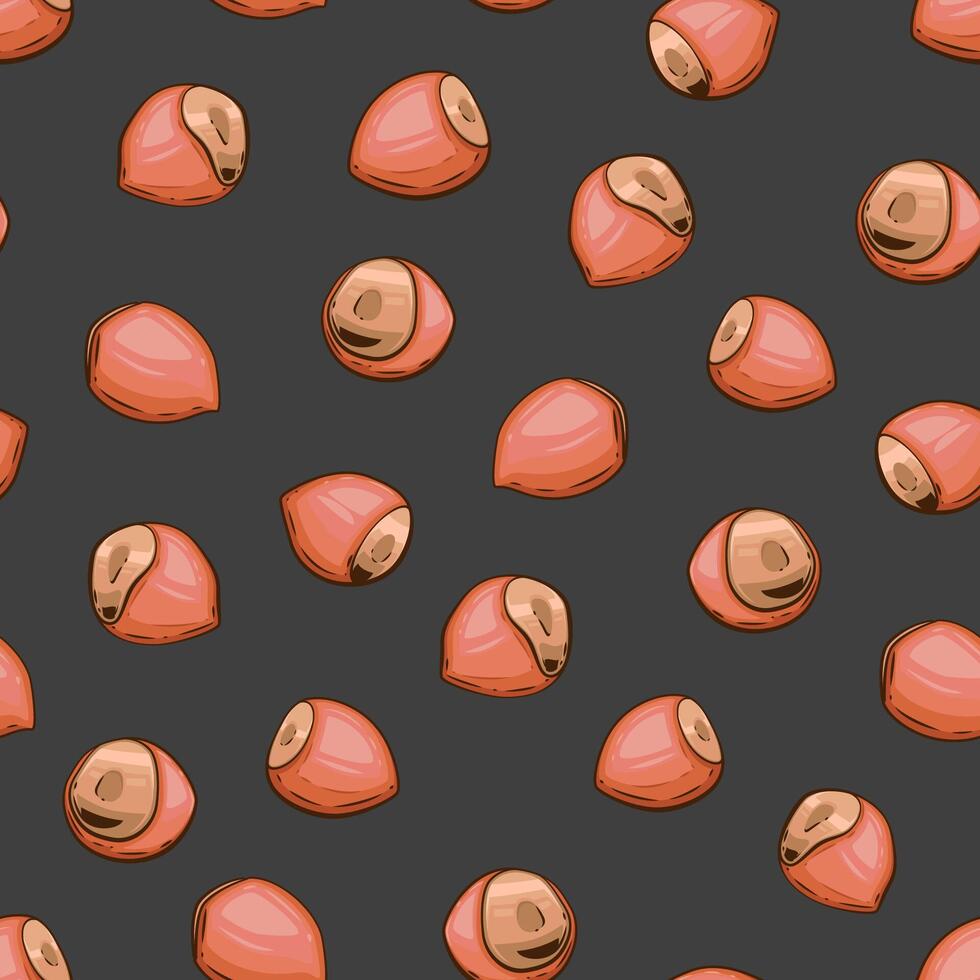 Nuts seamless pattern design. Hazelnut background. Organic food concept. Nuts pattern for fabric, packaging, coffee and bakery shops. Hand Drawn illustration vector