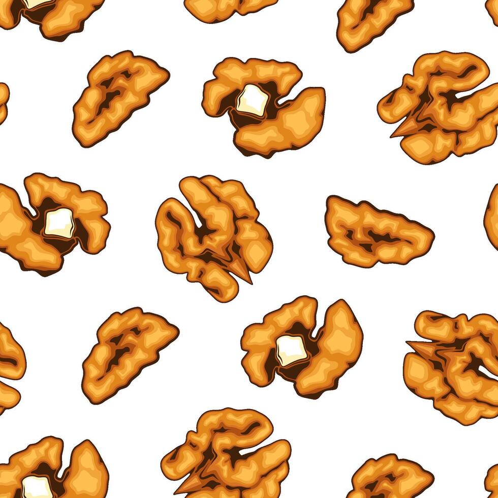 Nuts seamless pattern on white. Walnuts background. Organic food concept. Nuts pattern for fabric, packaging, coffee and bakery shops. Hand Drawn illustration. vector