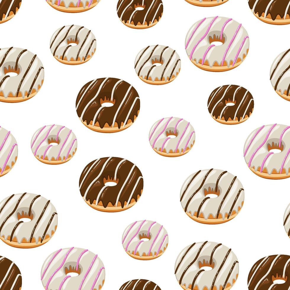 Junk Food pattern design . Donuts background. Seamless pattern with donuts. Donut pattern for fabric, wrapping paper, packaging, coffee and bakery shops. Hand Drawn illustration. vector