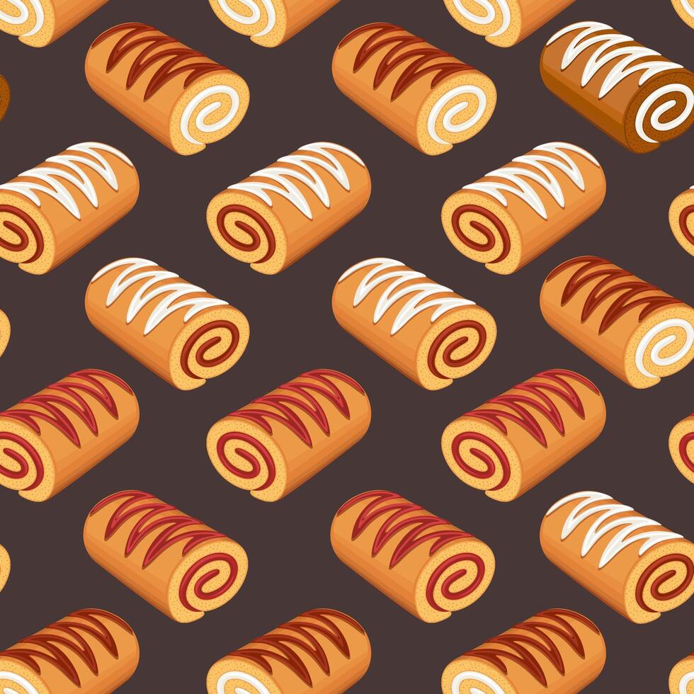 Food pattern design on black . Donuts background. Seamless pattern with donuts. Donut pattern for fabric, wrapping paper, packaging, coffee and bakery shops. Hand Drawn illustration. vector
