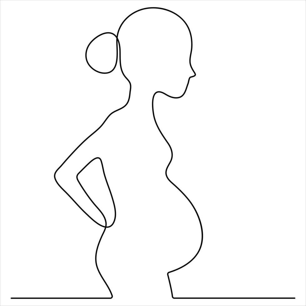 Silhouette of a pregnant woman, a minimalistic line art depiction of pregnancy and motherhood vector