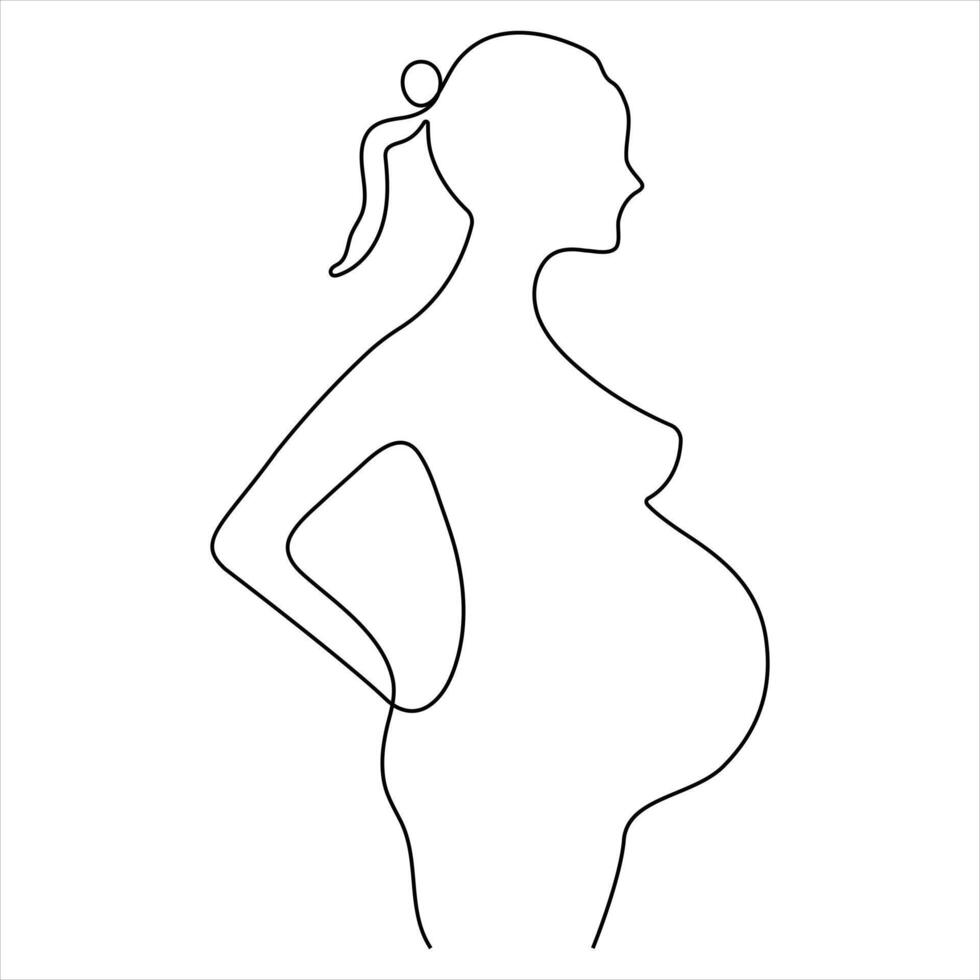 Silhouette of a pregnant woman line art depiction of pregnancy and motherhood vector