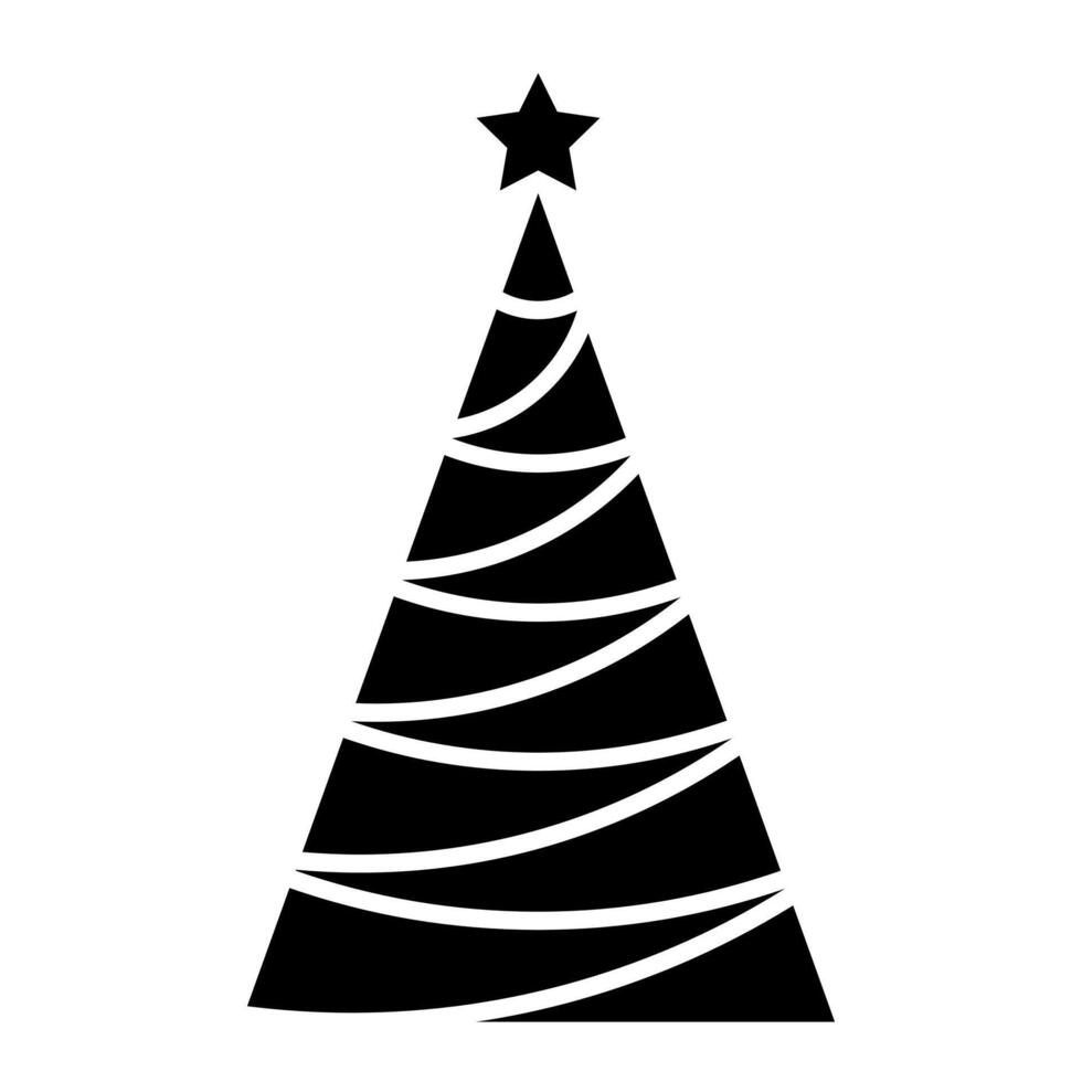Christmas tree silhouette symbol icon shape, black and white illustration of one stylized decorated Christmas tree with star, isolated on white background vector