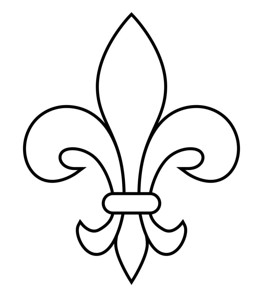 Fleur-de-lis, black and white silhouette illustration of Lily flower heraldic charge shape symbol Fleur de lys, isolated on white background vector