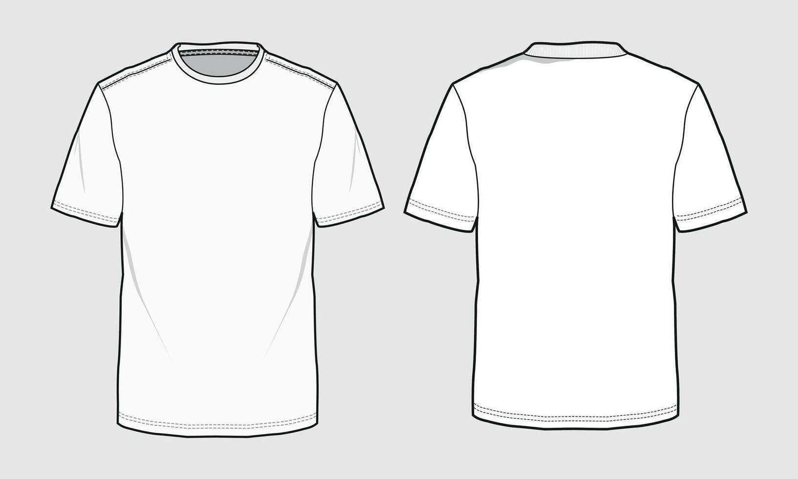 A white t - shirt template, with a black outline vector
