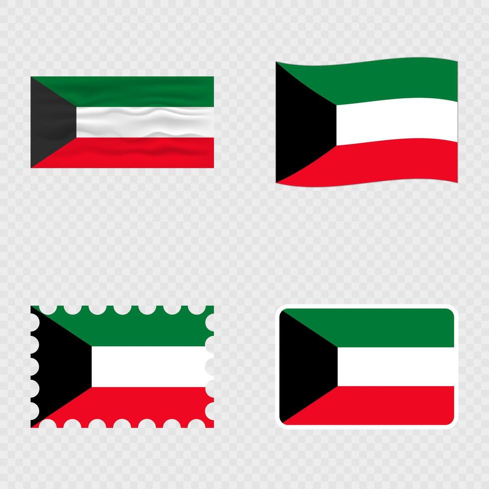 Kuwait national flag in four different styles. vector