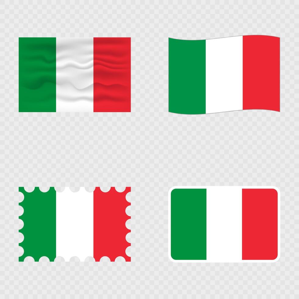 Italy national flag in four different styles. vector